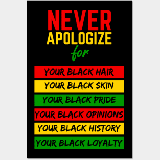 Never Apologize Black Pride, Skin, Hair Black History Month Posters and Art